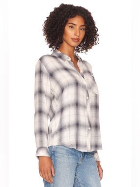 Rails Hunter Sterling White Plaid Flannel Shirt Button Up Long Sleeve Size L